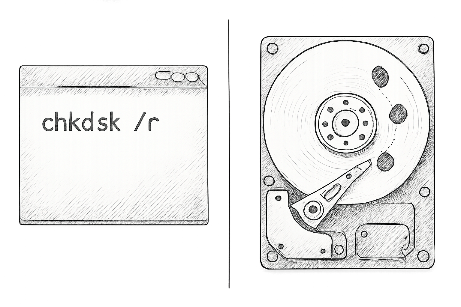 chkdsk /f /r disque réparation