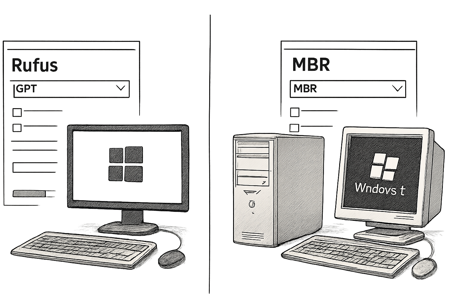create bootable usb rufus GPT vs MBR